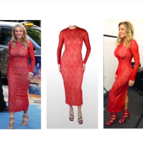 Alessandra Rich Red Lace Bodycon Maxi Dress | S - Picture 7 of 9